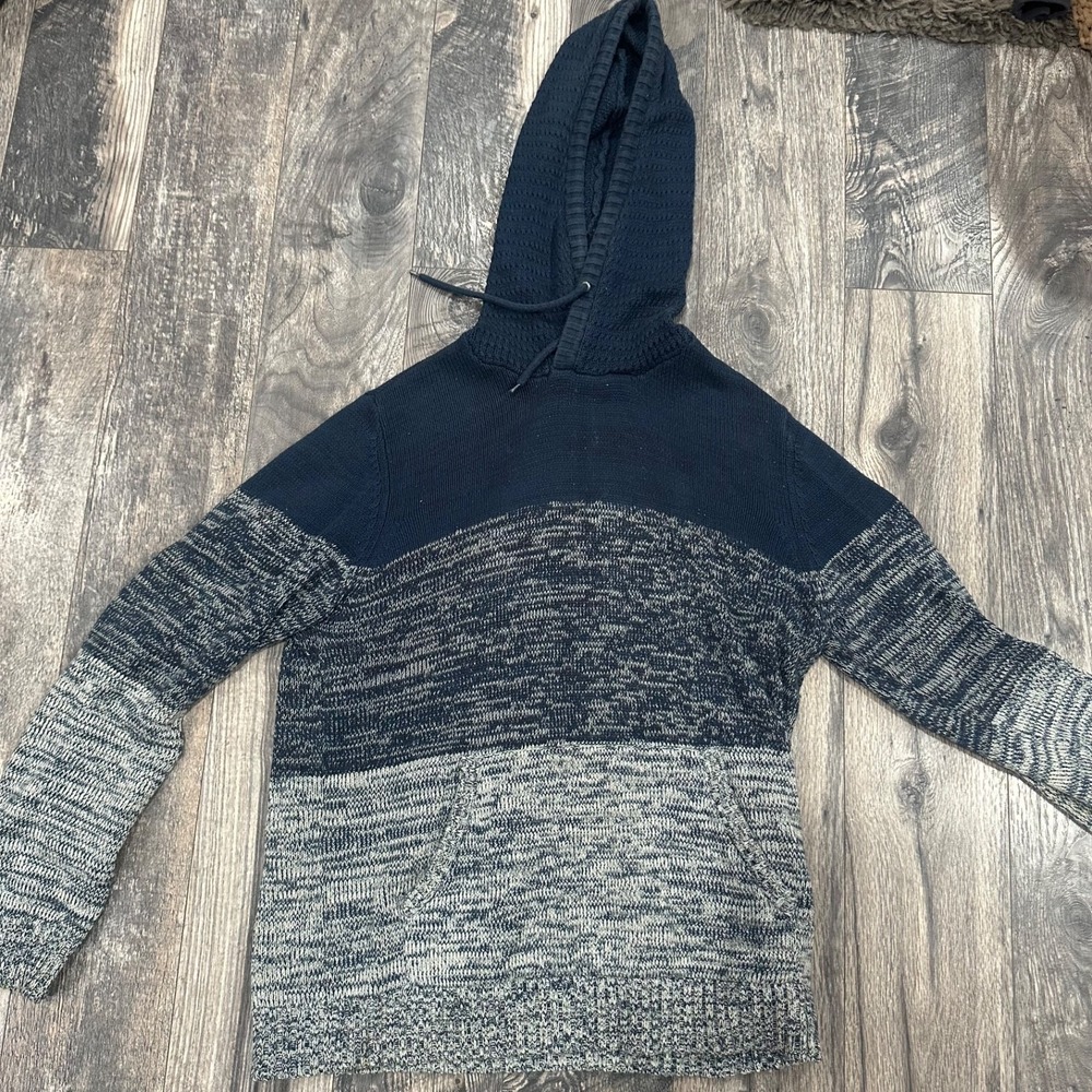 Men's Size Large Retrofit Men's Colorblock Knit Hooded Sweater Pullover‎ Blue